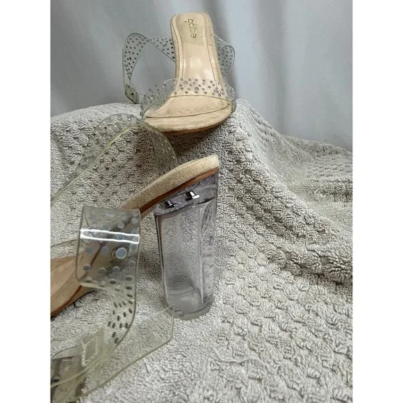 Bebe Clear Rhinestone Ankle Strap Lucite Heel Sandals Size‎ 6.5 - Picture 3 of 7